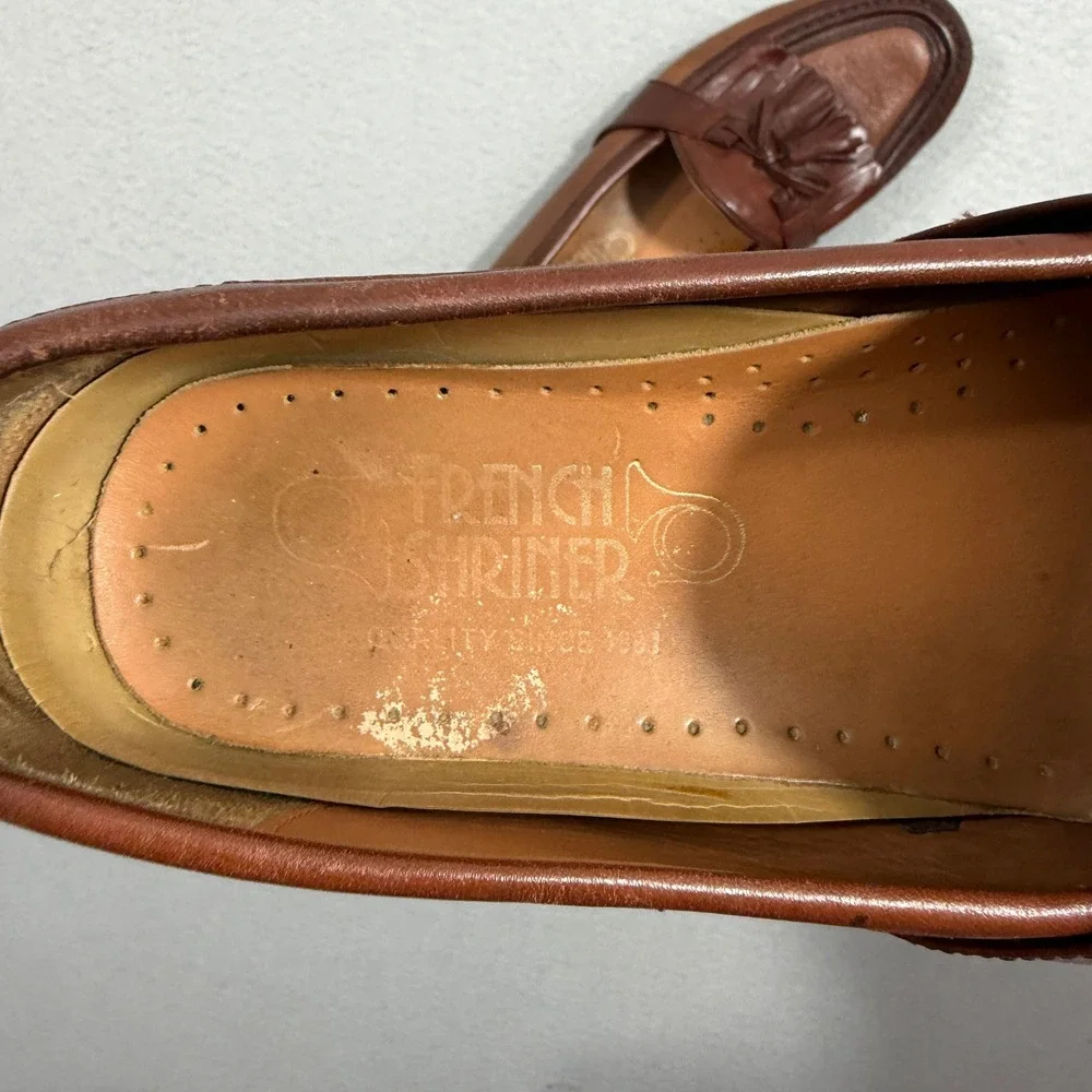 French Shriner Loafers Men 9.5 W Brown Boca Tassel Kiltie Two Tone Leather Shoes